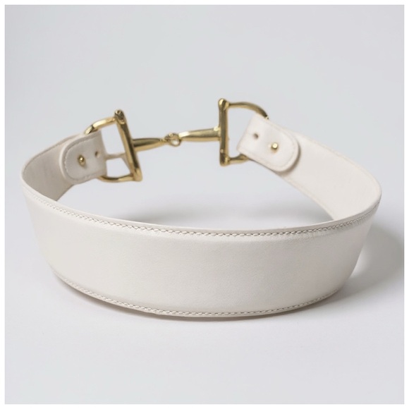 Gucci Vintage White Horsebit Leather Belt w/ Silver Interlocking Buckle 30”x1.5” - Picture 4 of 8